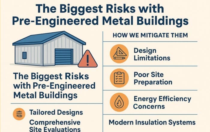 Illustration highlighting common risks of pre-engineered metal buildings and solutions to prevent them